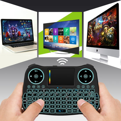 MT08 2.4GHz Mini Wireless Air Mouse คีย์บอร์ด QWERTY พร้อมแสงไฟสีสันสดใสและทัชแพดและการควบคุมมัลติมีเดียสำหรับพีซี, ทีวี, MT08