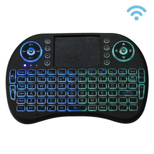 คีย์บอร์ดไร้สาย QWERTY ไร้สาย 2.4GHz Mini i8 พร้อมไฟแบ็คไลท์สีสันสดใสและทัชแพดและการควบคุมมัลติมีเดียสำหรับพีซี, Android TV BOX, เครื่องเล่น X-BOX, สมาร์ทโฟน, Change Colorful Backlight