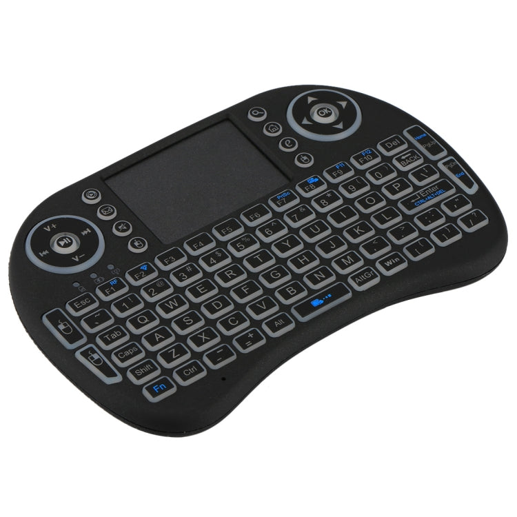 คีย์บอร์ดไร้สาย QWERTY ไร้สาย 2.4GHz Mini i8 พร้อมไฟแบ็คไลท์สีสันสดใสและทัชแพดและการควบคุมมัลติมีเดียสำหรับพีซี, Android TV BOX, เครื่องเล่น X-BOX, สมาร์ทโฟน, Change Colorful Backlight