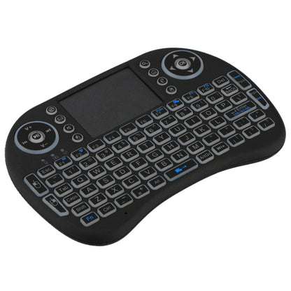 คีย์บอร์ดไร้สาย QWERTY ไร้สาย 2.4GHz Mini i8 พร้อมไฟแบ็คไลท์สีสันสดใสและทัชแพดและการควบคุมมัลติมีเดียสำหรับพีซี, Android TV BOX, เครื่องเล่น X-BOX, สมาร์ทโฟน, Change Colorful Backlight
