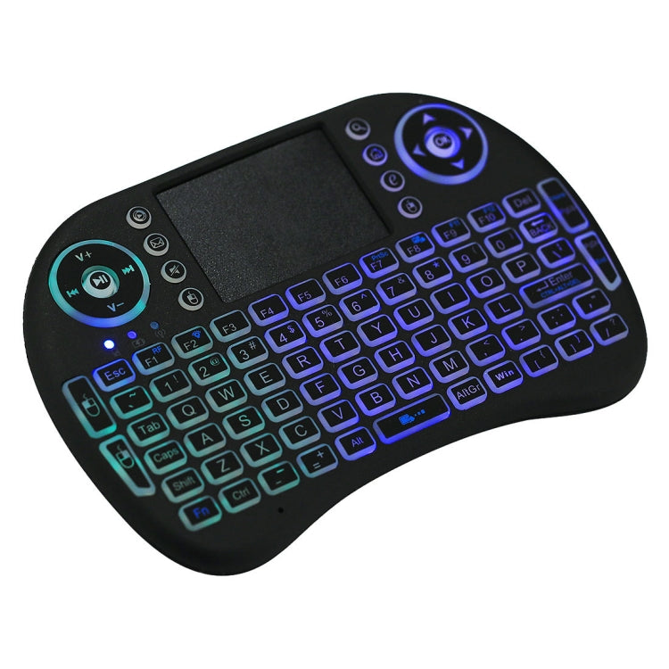 คีย์บอร์ดไร้สาย QWERTY ไร้สาย 2.4GHz Mini i8 พร้อมไฟแบ็คไลท์สีสันสดใสและทัชแพดและการควบคุมมัลติมีเดียสำหรับพีซี, Android TV BOX, เครื่องเล่น X-BOX, สมาร์ทโฟน, Change Colorful Backlight