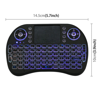 คีย์บอร์ดไร้สาย QWERTY ไร้สาย 2.4GHz Mini i8 พร้อมไฟแบ็คไลท์สีสันสดใสและทัชแพดและการควบคุมมัลติมีเดียสำหรับพีซี, Android TV BOX, เครื่องเล่น X-BOX, สมาร์ทโฟน, Change Colorful Backlight