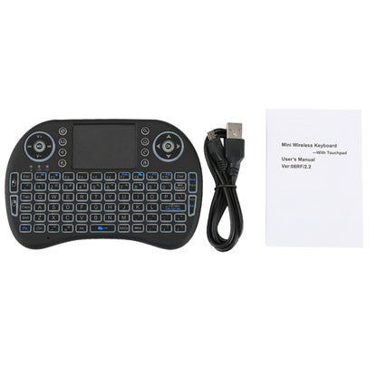 คีย์บอร์ดไร้สาย QWERTY ไร้สาย 2.4GHz Mini i8 พร้อมไฟแบ็คไลท์สีสันสดใสและทัชแพดและการควบคุมมัลติมีเดียสำหรับพีซี, Android TV BOX, เครื่องเล่น X-BOX, สมาร์ทโฟน, Change Colorful Backlight