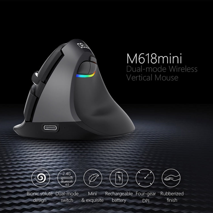 DELUX M618 มินิ 2.4G ไร้สาย 2400DPI USB ชาร์จตามหลักสรีรศาสตร์ เมาส์แนวตั้ง, M618 Grey