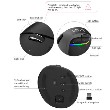 DELUX M618 มินิ 2.4G ไร้สาย 2400DPI USB ชาร์จตามหลักสรีรศาสตร์ เมาส์แนวตั้ง, M618 Grey