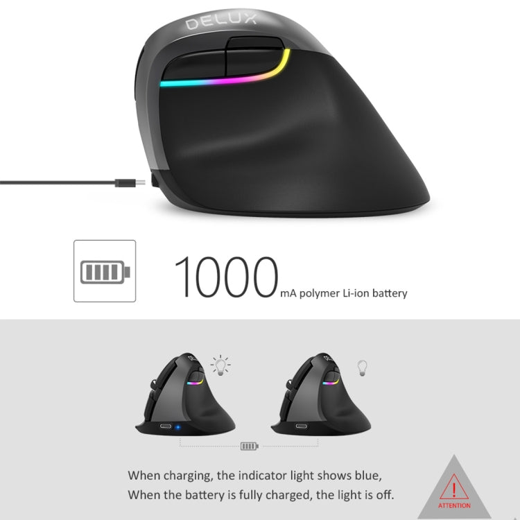 DELUX M618 มินิ 2.4G ไร้สาย 2400DPI USB ชาร์จตามหลักสรีรศาสตร์ เมาส์แนวตั้ง, M618 Grey
