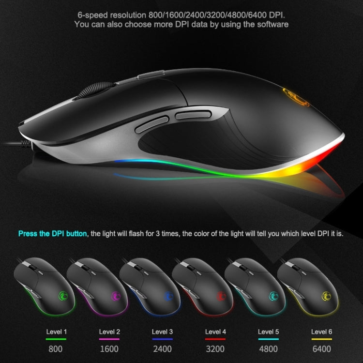 iMICE X6 เมาส์แบบมีสาย เมาส์สำหรับเล่นเกม RGB สีสันสดใส 6 ปุ่ม, X6