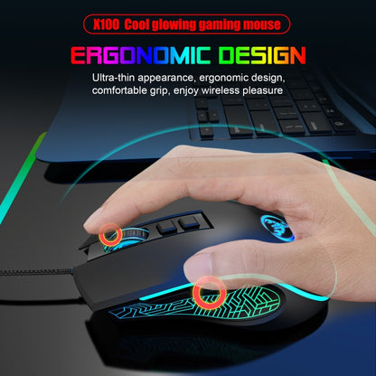 HXSJ X100 7 ปุ่ม 3600 DPI เมาส์สำหรับเล่นเกมแบบมีสายเรืองแสงสุดเท่ ความยาวสายเคเบิล: 1.5 ม.