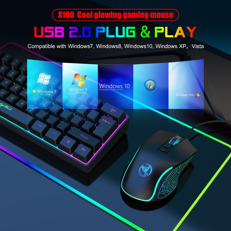 HXSJ X100 7 ปุ่ม 3600 DPI เมาส์สำหรับเล่นเกมแบบมีสายเรืองแสงสุดเท่ ความยาวสายเคเบิล: 1.5 ม.