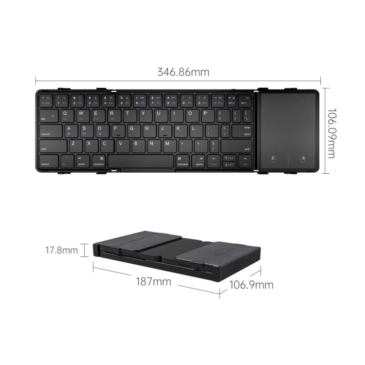 B1053 คีย์บอร์ด Bluetooth Tri-Fold แบบพกพาแบบหนัง