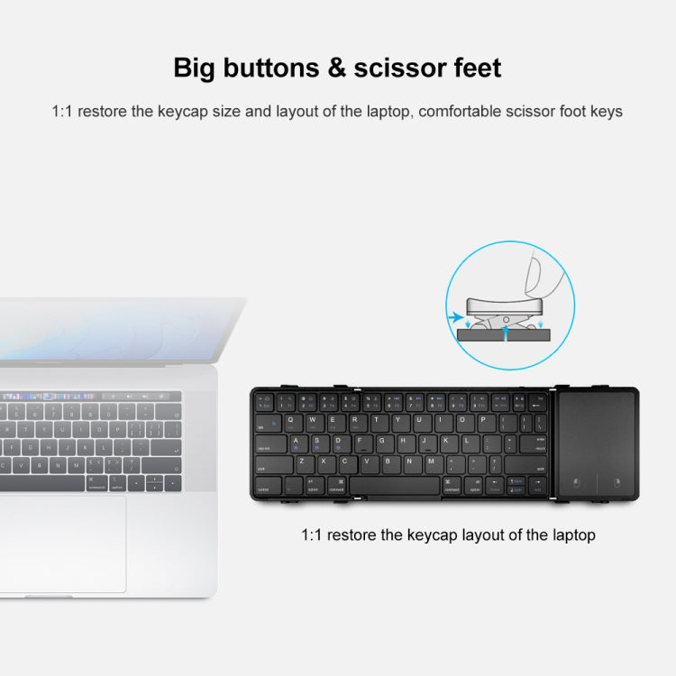 B1053 คีย์บอร์ด Bluetooth Tri-Fold แบบพกพาแบบหนัง