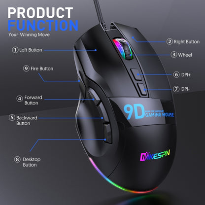 MKESPN X10 เมาส์สำหรับเล่นเกมแบบมีสาย RGB แบบมีสาย RGB 9 ปุ่ม, Macro Definition