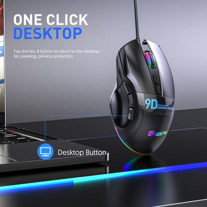 MKESPN X10 เมาส์สำหรับเล่นเกมความละเอียดมาโครแบบมีสาย RGB ความเร็วสูง 9 ปุ่ม, Full Speed Macro Definition
