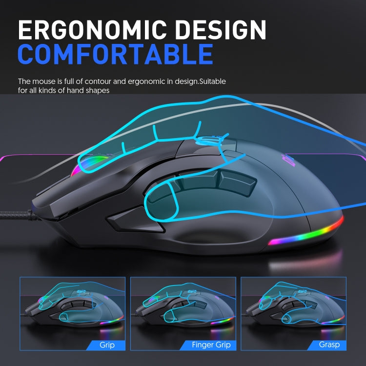 MKESPN X10 เมาส์สำหรับเล่นเกมความละเอียดมาโครแบบมีสาย RGB ความเร็วสูง 9 ปุ่ม, Full Speed Macro Definition