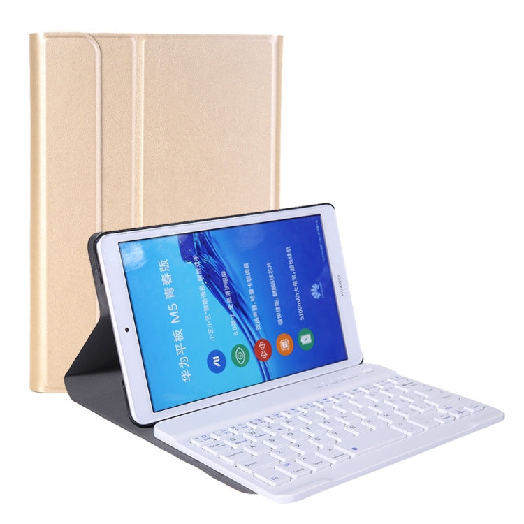 A0M5 คีย์บอร์ด Bluetooth ที่ถอดออกได้ + เคสแท็บเล็ตหนังพลิกแนวนอนบางเฉียบสำหรับ Huawei MediaPad M5 และ Honor Tab 5 8 นิ้วพร้อมตัวยึด