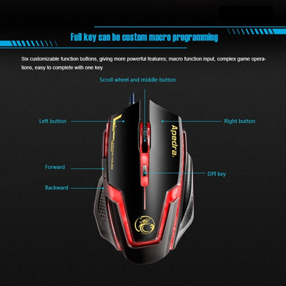 Apedra iMICE A9 เมาส์สำหรับเล่นเกมความแม่นยำสูง LED สี่สีควบคุมแสง USB 6 ปุ่ม 3200 DPI เมาส์สำหรับเล่นเกมแบบมีสายสำหรับคอมพิวเตอร์พีซีแล็ปท็อป, iMICE A9