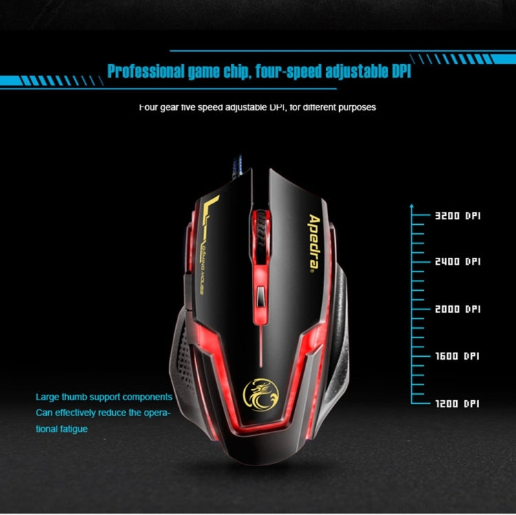 Apedra iMICE A9 เมาส์สำหรับเล่นเกมความแม่นยำสูง LED สี่สีควบคุมแสง USB 6 ปุ่ม 3200 DPI เมาส์สำหรับเล่นเกมแบบมีสายสำหรับคอมพิวเตอร์พีซีแล็ปท็อป, iMICE A9