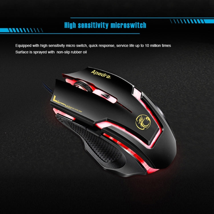 Apedra iMICE A9 เมาส์สำหรับเล่นเกมความแม่นยำสูง LED สี่สีควบคุมแสง USB 6 ปุ่ม 3200 DPI เมาส์สำหรับเล่นเกมแบบมีสายสำหรับคอมพิวเตอร์พีซีแล็ปท็อป, iMICE A9