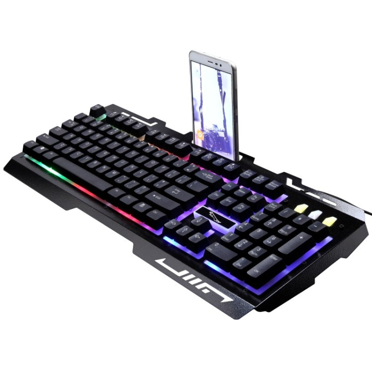 ZGB G700 104 คีย์ USB แบบมีสายกลรู้สึกเรืองแสงแผงโลหะระงับการเล่นเกม คีย์บอร์ด พร้อมที่วางโทรศัพท์