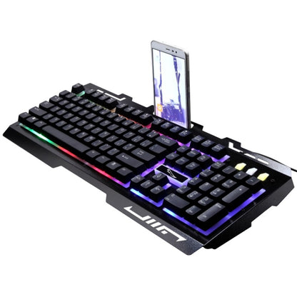 ZGB G700 104 คีย์ USB แบบมีสายกลรู้สึกเรืองแสงแผงโลหะระงับการเล่นเกม คีย์บอร์ด พร้อมที่วางโทรศัพท์