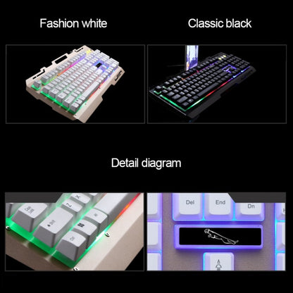 ZGB G700 104 คีย์ USB แบบมีสายกลรู้สึกเรืองแสงแผงโลหะระงับการเล่นเกม คีย์บอร์ด พร้อมที่วางโทรศัพท์