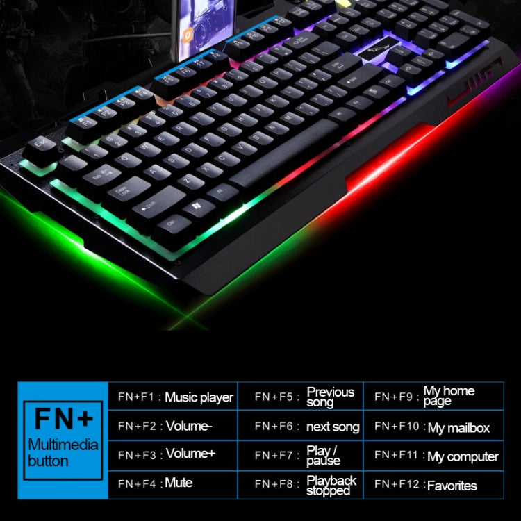 ZGB G700 104 คีย์ USB แบบมีสายกลรู้สึกเรืองแสงแผงโลหะระงับการเล่นเกม คีย์บอร์ด พร้อมที่วางโทรศัพท์
