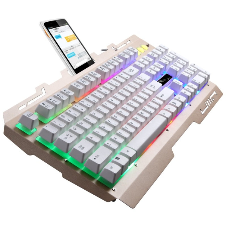 ZGB G700 104 คีย์ USB แบบมีสายกลรู้สึกเรืองแสงแผงโลหะระงับการเล่นเกม คีย์บอร์ด พร้อมที่วางโทรศัพท์