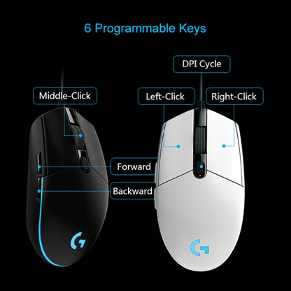 Logitech G102 6-keys RGB Glowing 6000DPI เมาส์เล่นเกมแบบมีสายปรับความเร็วได้ห้าระดับ ความยาว: 2 ม., G102, G102 (White)
