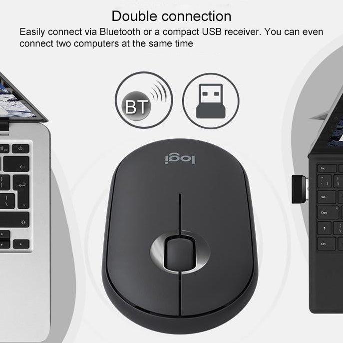 Logitech Pebble Cobblestone รูปร่างบาง 3 ปุ่ม 1000DPI เมาส์ออปติคอลบลูทูธไร้สายปิดเสียง ช่วงไร้สาย: 10 ม.