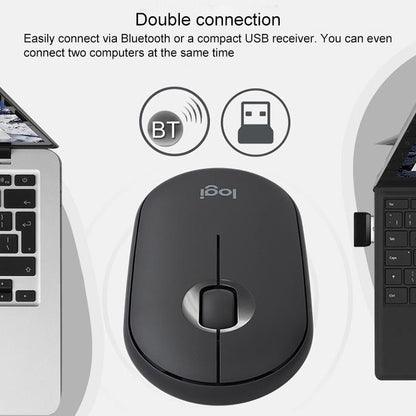 Logitech Pebble Cobblestone รูปร่างบาง 3 ปุ่ม 1000DPI เมาส์ออปติคอลบลูทูธไร้สายปิดเสียง ช่วงไร้สาย: 10 ม.