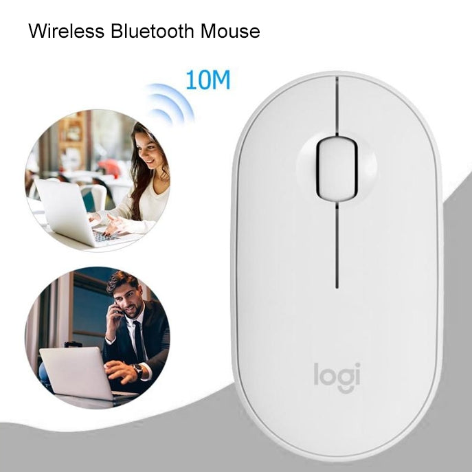 Logitech Pebble Cobblestone รูปร่างบาง 3 ปุ่ม 1000DPI เมาส์ออปติคอลบลูทูธไร้สายปิดเสียง ช่วงไร้สาย: 10 ม.