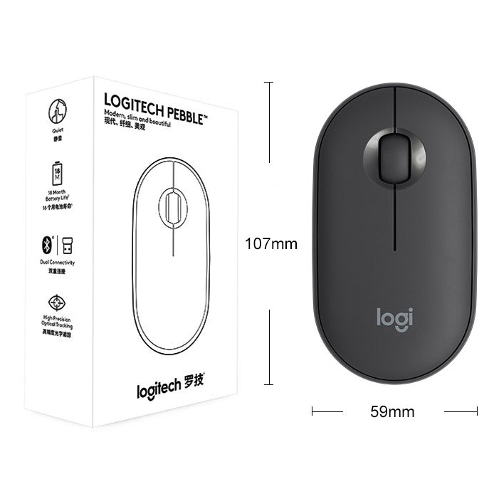Logitech Pebble Cobblestone รูปร่างบาง 3 ปุ่ม 1000DPI เมาส์ออปติคอลบลูทูธไร้สายปิดเสียง ช่วงไร้สาย: 10 ม.