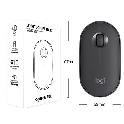 Logitech Pebble Cobblestone รูปร่างบาง 3 ปุ่ม 1000DPI เมาส์ออปติคอลบลูทูธไร้สายปิดเสียง ช่วงไร้สาย: 10 ม.