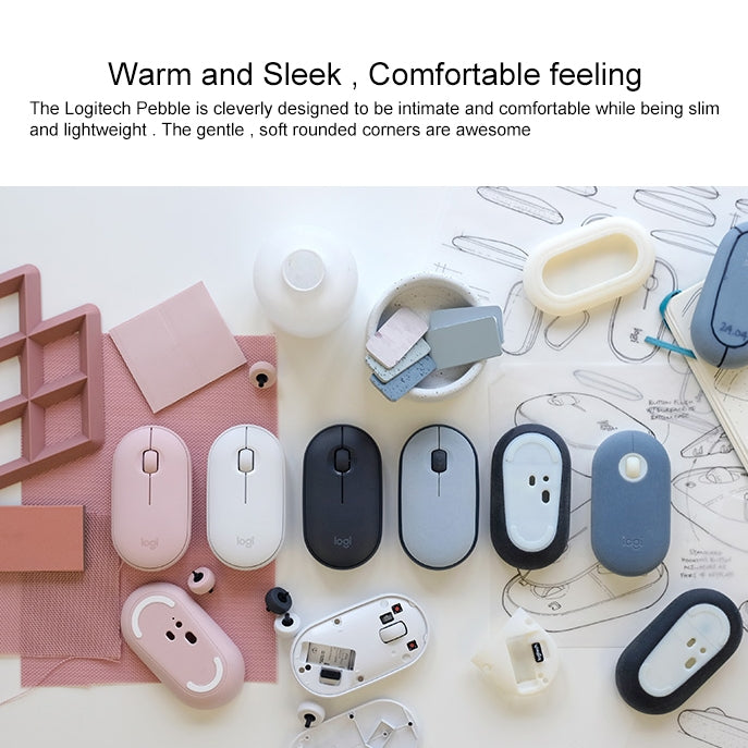 Logitech Pebble Cobblestone รูปร่างบาง 3 ปุ่ม 1000DPI เมาส์ออปติคอลบลูทูธไร้สายปิดเสียง ช่วงไร้สาย: 10 ม.