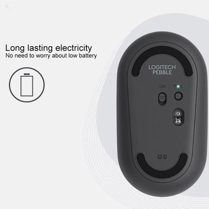 Logitech Pebble Cobblestone รูปร่างบาง 3 ปุ่ม 1000DPI เมาส์ออปติคอลบลูทูธไร้สายปิดเสียง ช่วงไร้สาย: 10 ม.