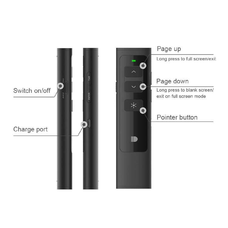 Doosl DSIT013 การนำเสนอ PowerPoint แบบชาร์จไฟได้ 2.4GHz รีโมทคอนโทรลตัวชี้เลเซอร์อเนกประสงค์สำหรับ PowerPoint / Keynote / Prezi ระยะควบคุม: 100 ม.