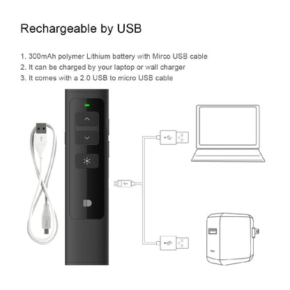 Doosl DSIT013 การนำเสนอ PowerPoint แบบชาร์จไฟได้ 2.4GHz รีโมทคอนโทรลตัวชี้เลเซอร์อเนกประสงค์สำหรับ PowerPoint / Keynote / Prezi ระยะควบคุม: 100 ม.