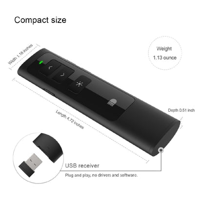 Doosl DSIT013 การนำเสนอ PowerPoint แบบชาร์จไฟได้ 2.4GHz รีโมทคอนโทรลตัวชี้เลเซอร์อเนกประสงค์สำหรับ PowerPoint / Keynote / Prezi ระยะควบคุม: 100 ม.