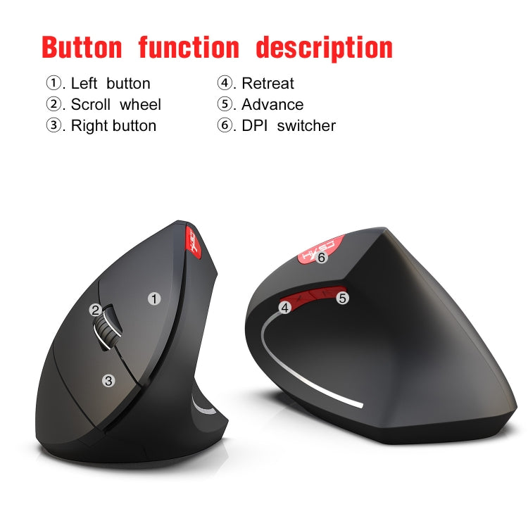 HXSJ T29 บลูทูธ 3.0 ไร้สายบลูทูธ 6 ปุ่ม 2400 DPI Ergonomics Optical เมาส์แนวตั้ง, 6 Buttons T29 Grey