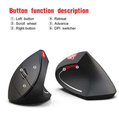 HXSJ T29 บลูทูธ 3.0 ไร้สายบลูทูธ 6 ปุ่ม 2400 DPI Ergonomics Optical เมาส์แนวตั้ง, 6 Buttons T29 Grey