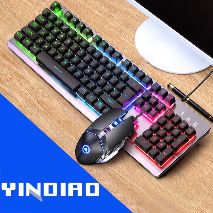 YINDIAO K002 USB แบบมีสายคีย์บอร์ด RGB Backlight + Optical Silent Mouse ชุด, RGB Backlight / Silent / Black, RGB Backlight / White