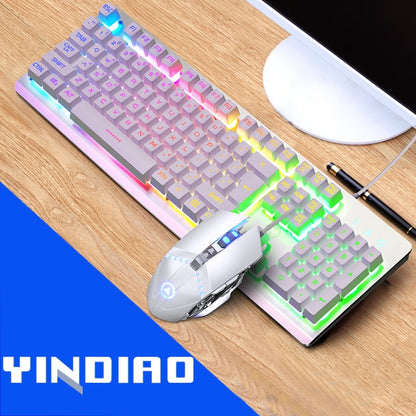 YINDIAO K002 USB แบบมีสายคีย์บอร์ด RGB Backlight + Optical Silent Mouse ชุด, RGB Backlight / Silent / Black, RGB Backlight / White