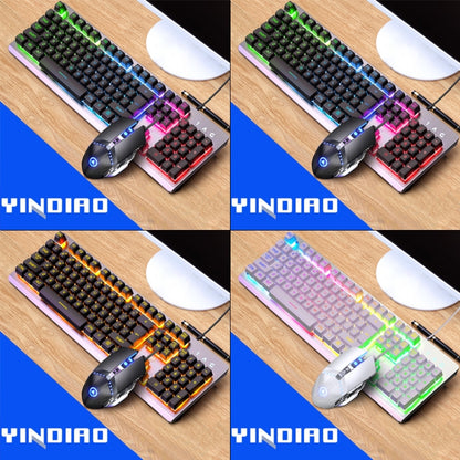 YINDIAO K002 USB แบบมีสายคีย์บอร์ด RGB Backlight + Optical Silent Mouse ชุด, RGB Backlight / Silent / Black, RGB Backlight / White
