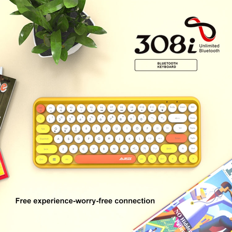 Ajazz 308I 84 คีย์แท็บเล็ตโทรศัพท์มือถือคอมพิวเตอร์ในครัวเรือนสำนักงานบลูทูธคีย์บอร์ด, Yellow