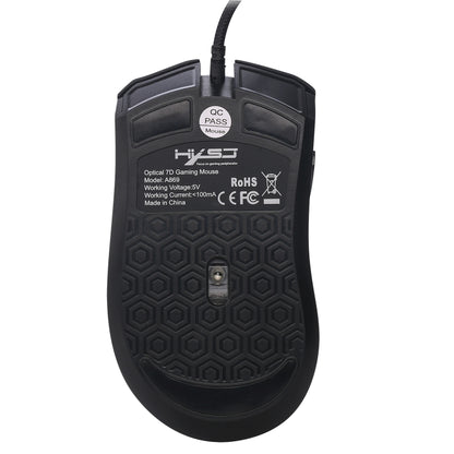 HXSJ A869 เกมแบบมีสายเรืองแสงสีสันสดใส 7 ปุ่ม 3200 DPI ออปติคอลที่ปรับได้ตามหลักสรีรศาสตร์, A869