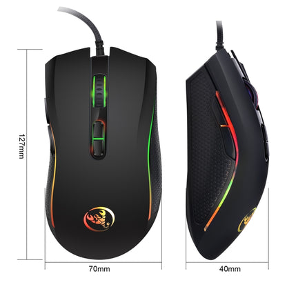 HXSJ A869 เกมแบบมีสายเรืองแสงสีสันสดใส 7 ปุ่ม 3200 DPI ออปติคอลที่ปรับได้ตามหลักสรีรศาสตร์, A869