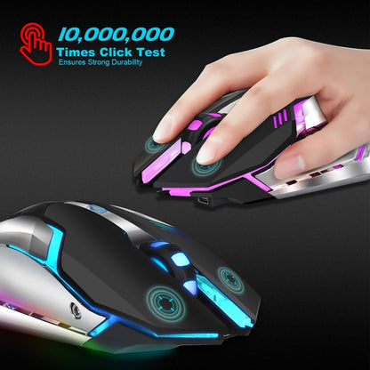 HXSJ M10 2.4GHz 6 ปุ่ม USB ชาร์จแสงสีสันตามหลักสรีรศาสตร์ 2400DPI เมาส์สำหรับเล่นเกมไร้สายสำหรับเดสก์ท็อปคอมพิวเตอร์, M10