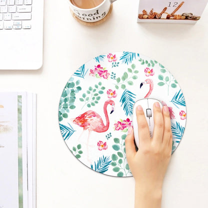 แผ่นรองเมาส์ทรงกลมพิมพ์ลายนกฟลามิงโก้ เส้นผ่านศูนย์กลาง 22ซม, Printed Flamingo