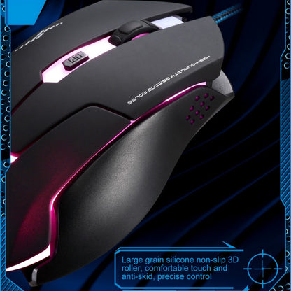Chasing Leopard T7 USB 6 ปุ่ม 2400DPI เมาส์สำหรับเล่นเกมแบบมีสายแบบมีสายปรับแสงพื้นหลังได้สามความเร็วในตัวน้ำหนักตัวนับความยาว: 1.8 ม., T7