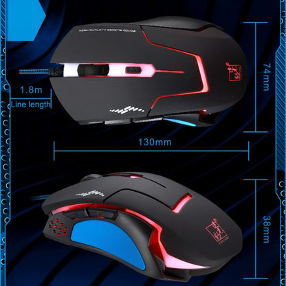 Chasing Leopard T7 USB 6 ปุ่ม 2400DPI เมาส์สำหรับเล่นเกมแบบมีสายแบบมีสายปรับแสงพื้นหลังได้สามความเร็วในตัวน้ำหนักตัวนับความยาว: 1.8 ม., T7